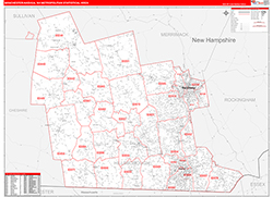 Manchester-Nashua Metro Area Wall Map Red Line Style 2026